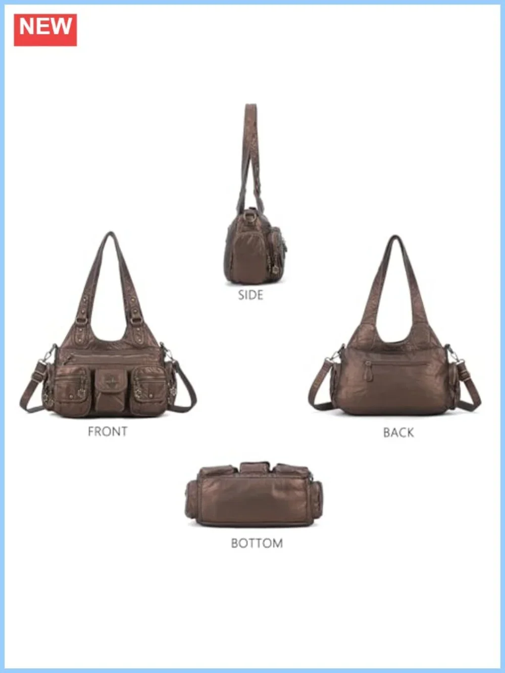 Hobo Bag Women Shoulder Crossbody Vegan Leather Retro Multi Pocket Daily Bag